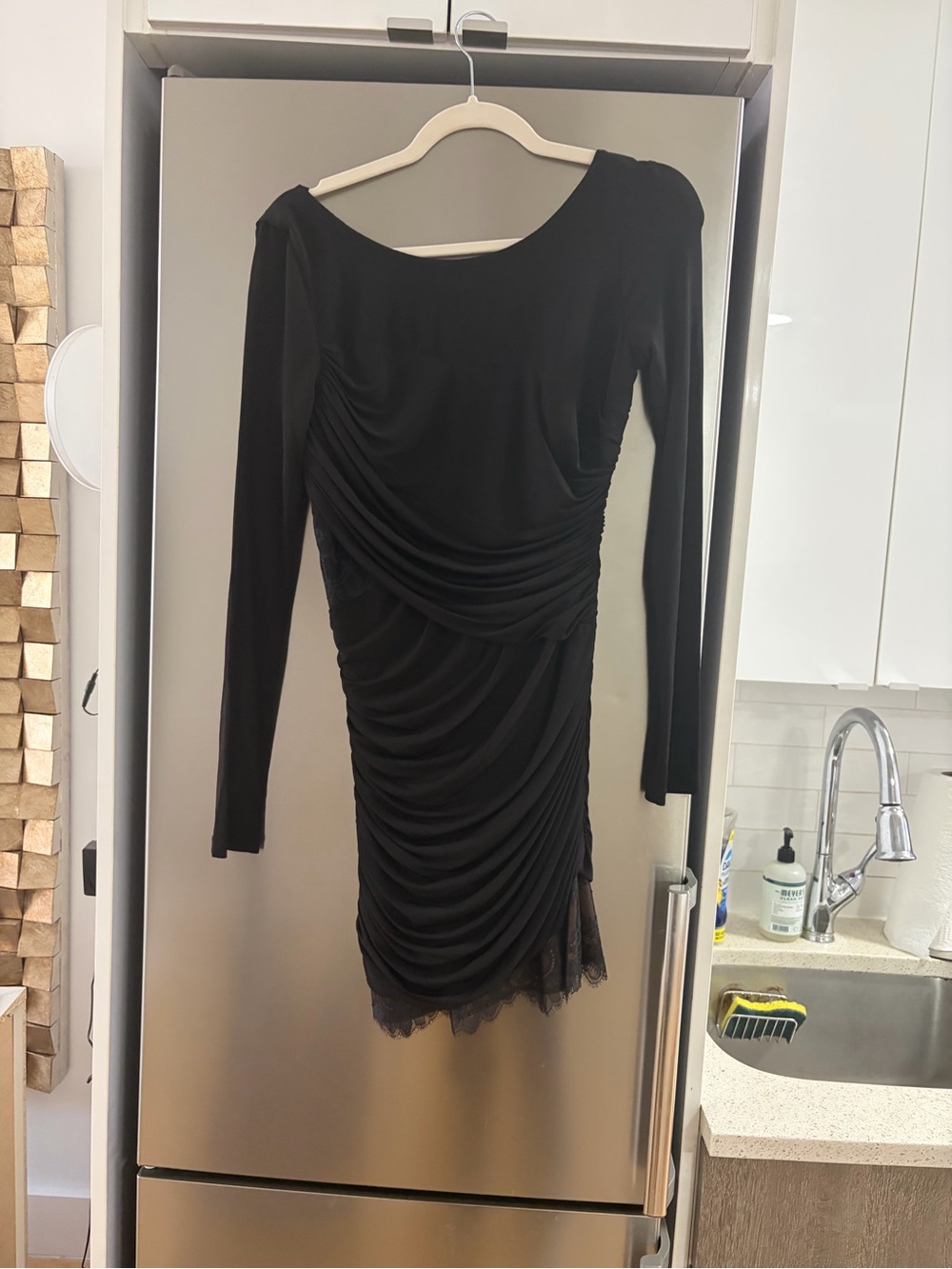 Black Long-Sleeve Ruched Dress